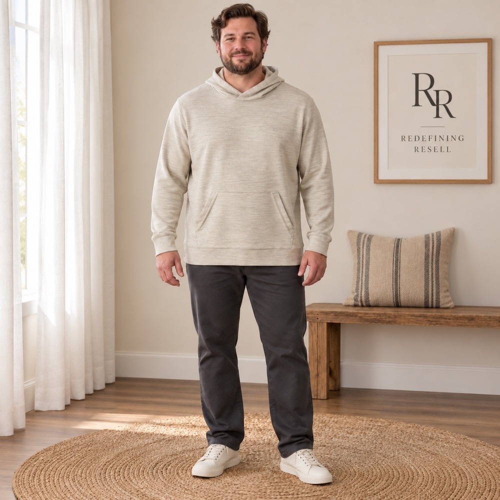 Right of Way Ethan Notch Hoodie Mens XL Oatmeal Textured Knit Pullover New